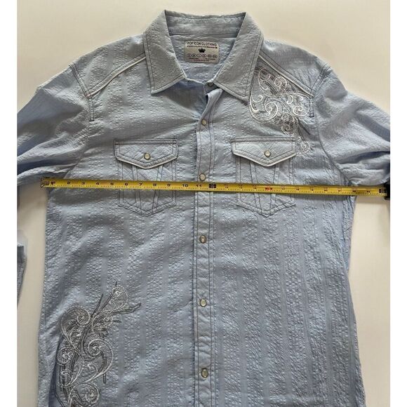 Pop Icon Western Shirt Pearl Snap Front Powder Blue The Buckle Men’s XL - Picture 8 of 12